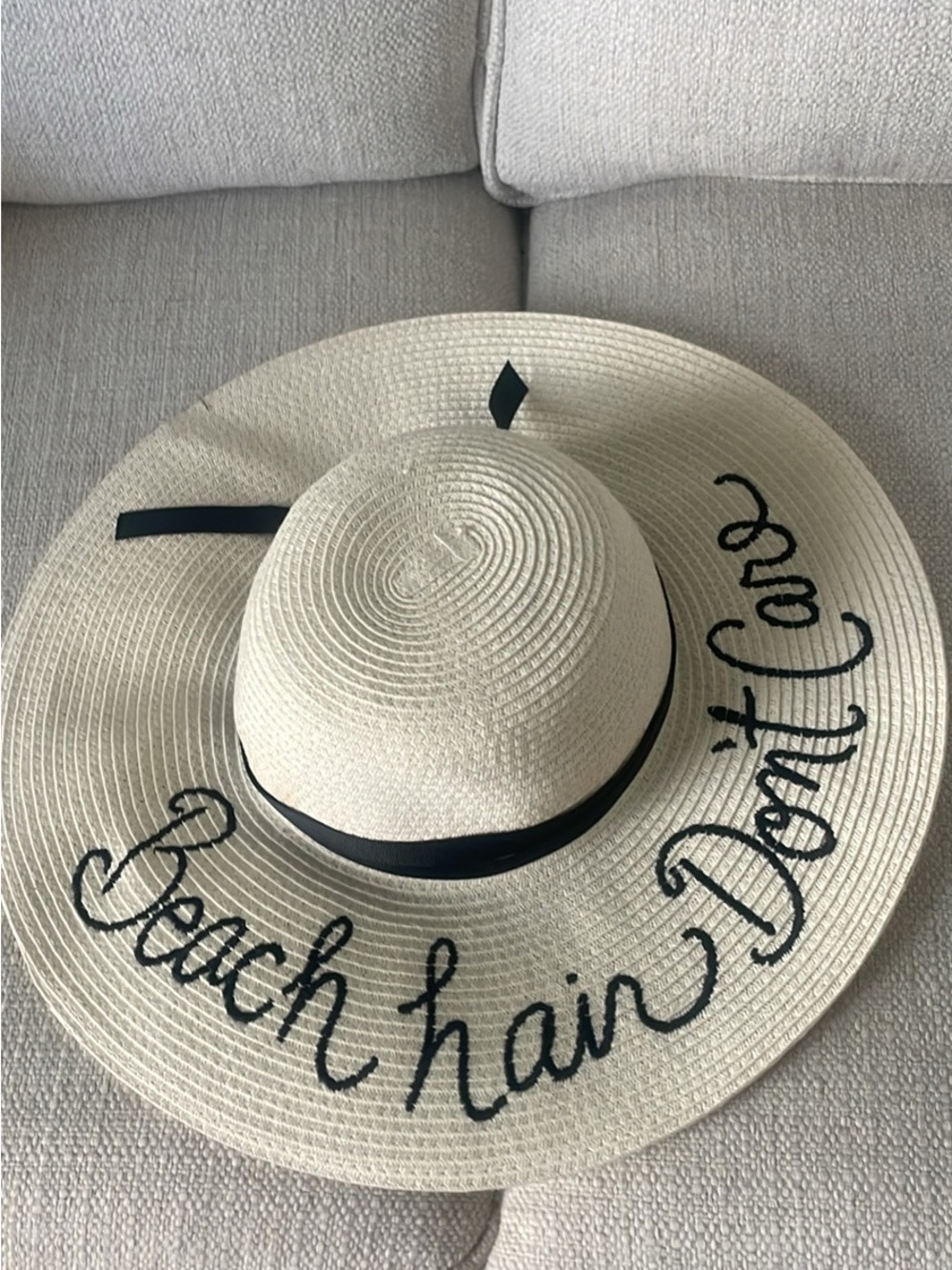Tart Straw Sun Hat with Black Ribbon and Script